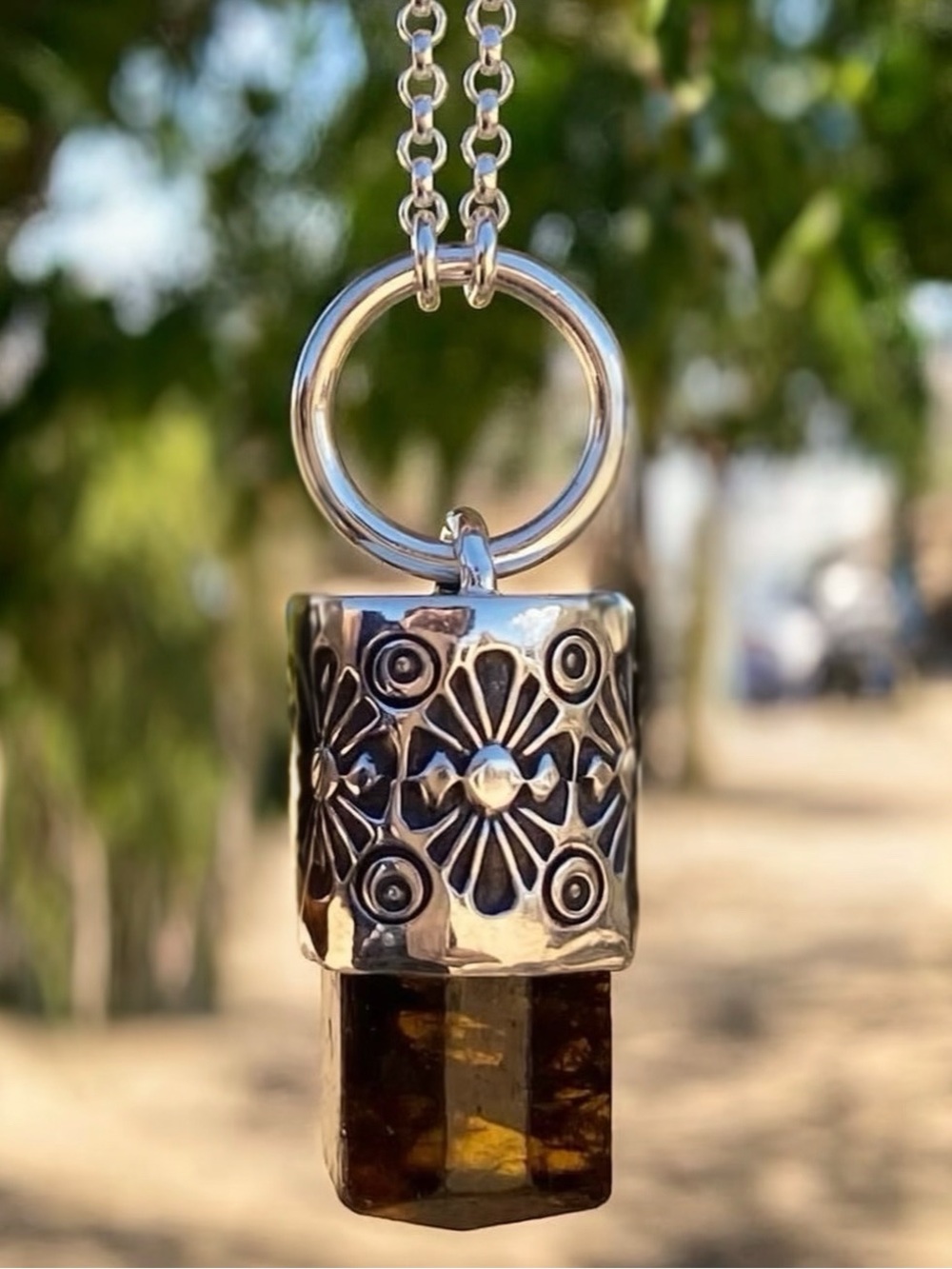 Numi Olive Dravite Tourmaline Sterling Silver Talisman Necklace